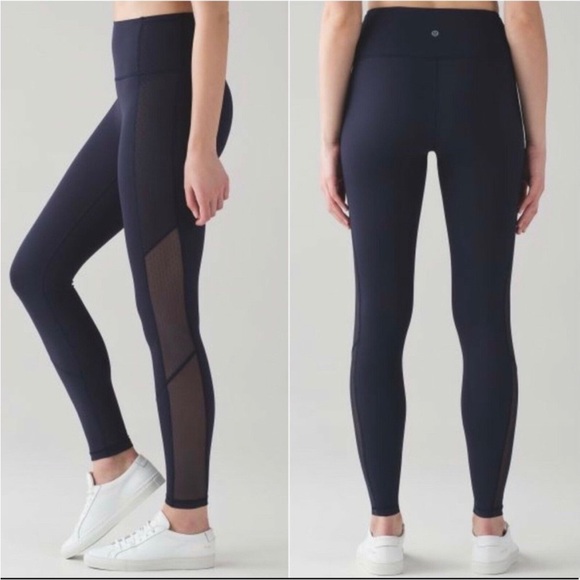 LULULEMON BODYCON LUXTREME HIGH RISE MESH LEGGINGS Navy Blue SZ 4 - Picture 1 of 8